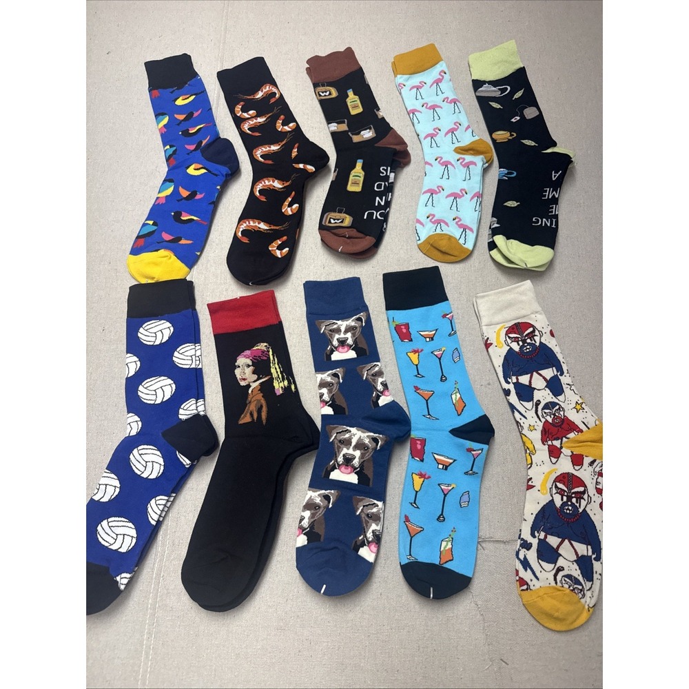 Different Touch Crew Socks 10 Pair Lot Novelty Mixed Pattern Multi 9-12 New